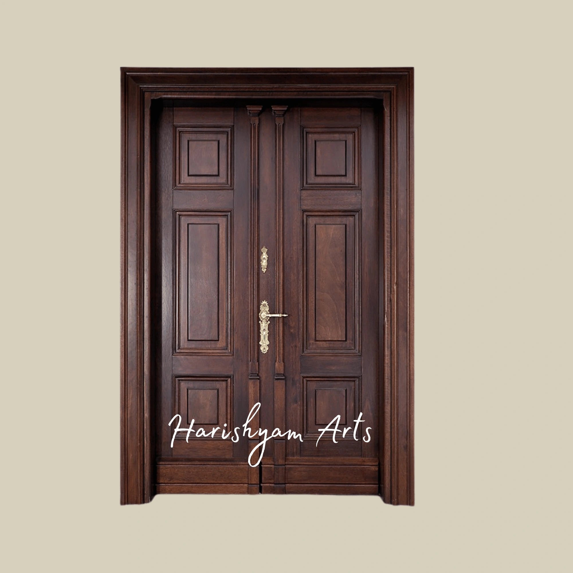 Classic Estate Double Door – Solid Teak Main Entrance with Grand Columned Portico, Neo-Classical Villa Entry Door2