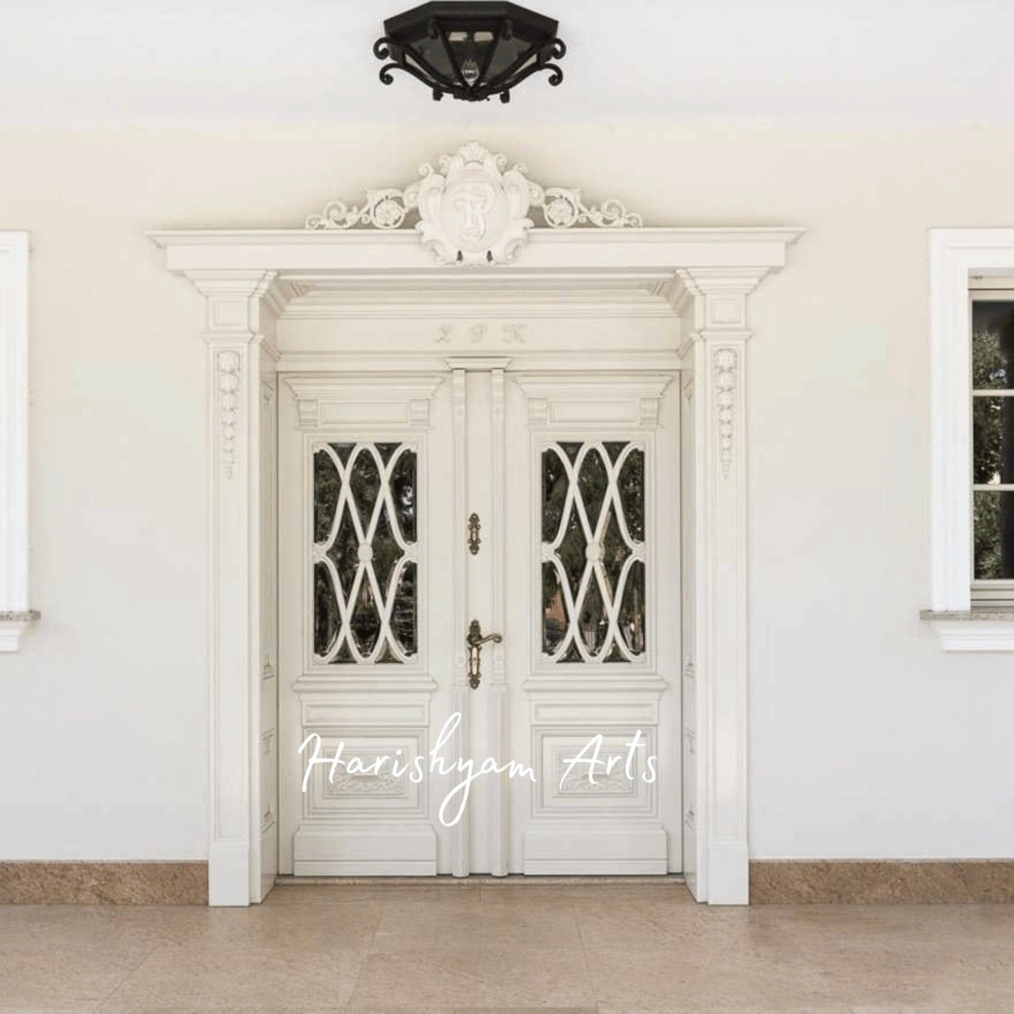 Classic European Ivory Double Door – Ornate Designer Entrance with Antique Finish