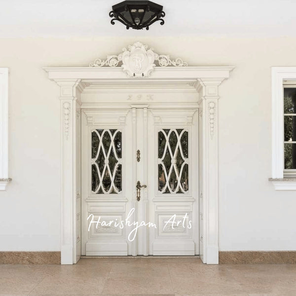 Classic European Ivory Double Door – Ornate Designer Entrance with Antique Finish