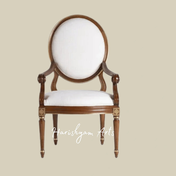 Classic French Oval Back Armchair with Carved Wooden Frame and Upholstered Seat