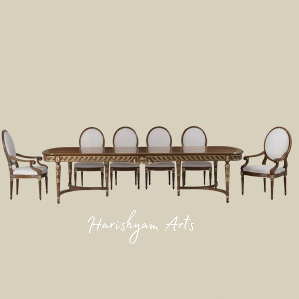 Classic French Oval Back Armchair with Carved Wooden Frame and Upholstered Seat