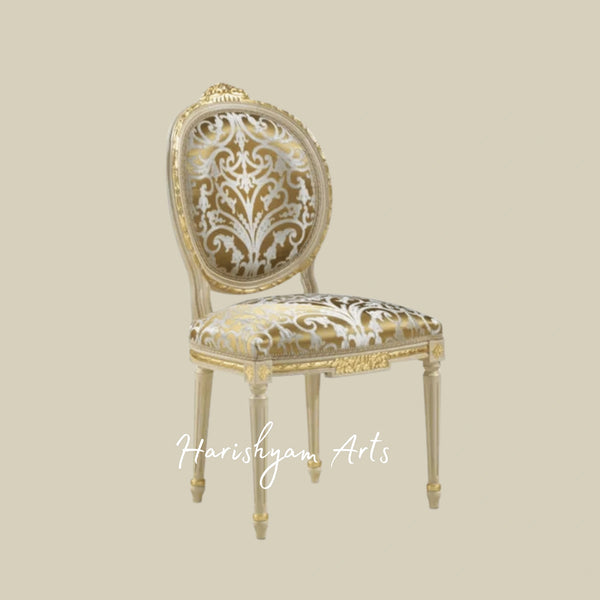 Classic French Royal Upholstered Chair with Damask Fabric and Gilded Details