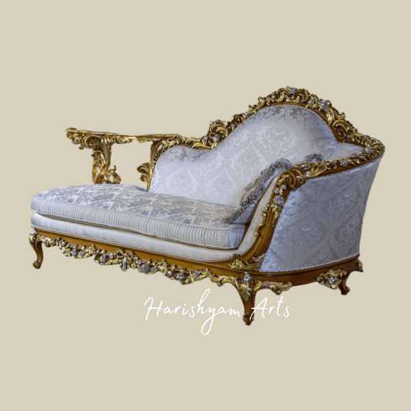 Classic Italian Inspired Diwan Sofa with Ornate Wooden Frame