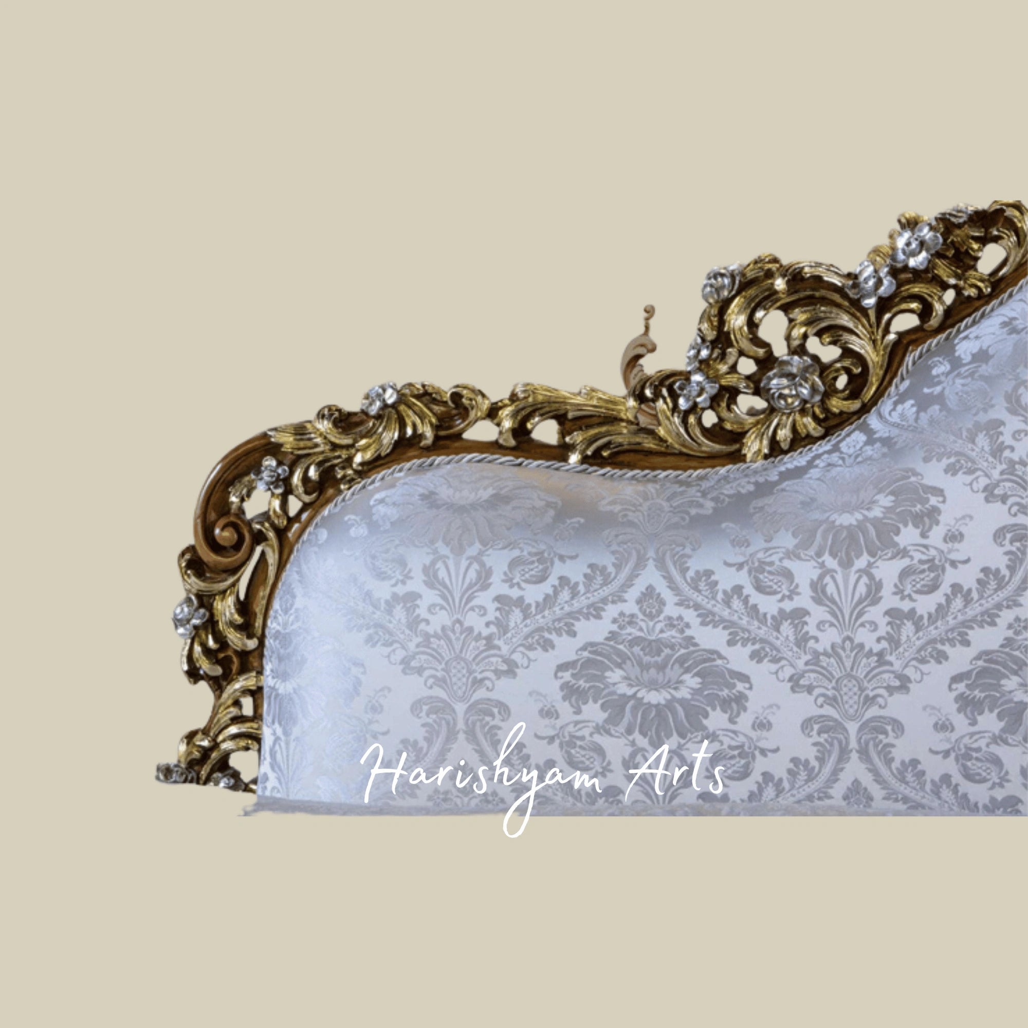 Classic Italian Inspired Diwan Sofa with Ornate Wooden Frame3