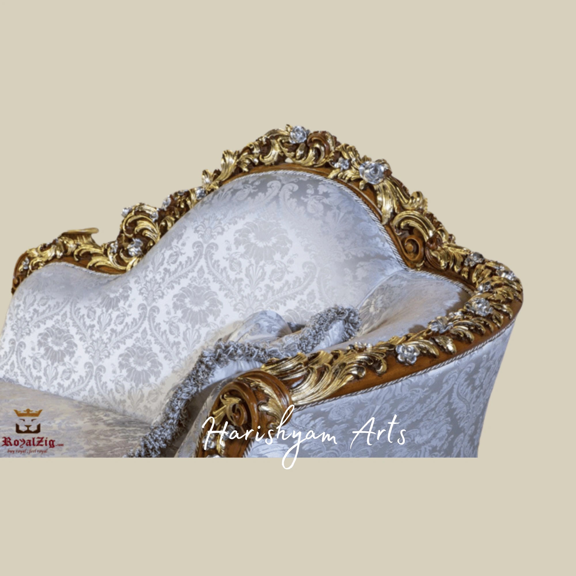 Classic Italian Inspired Diwan Sofa with Ornate Wooden Frame2