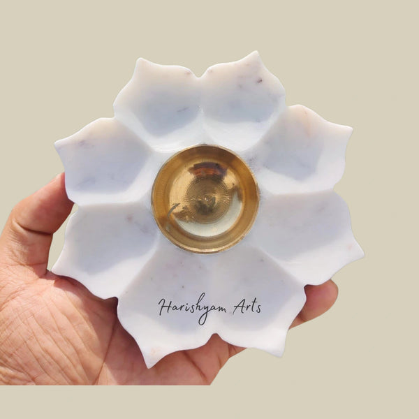 Classic Marble and Brass Oil Diya Lamp