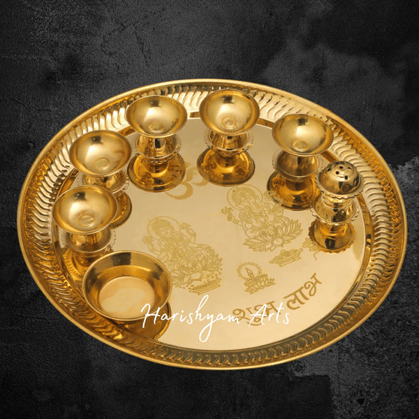 Classic Seven Diya Brass Aarti Thali for Temple and Festival Celebrations