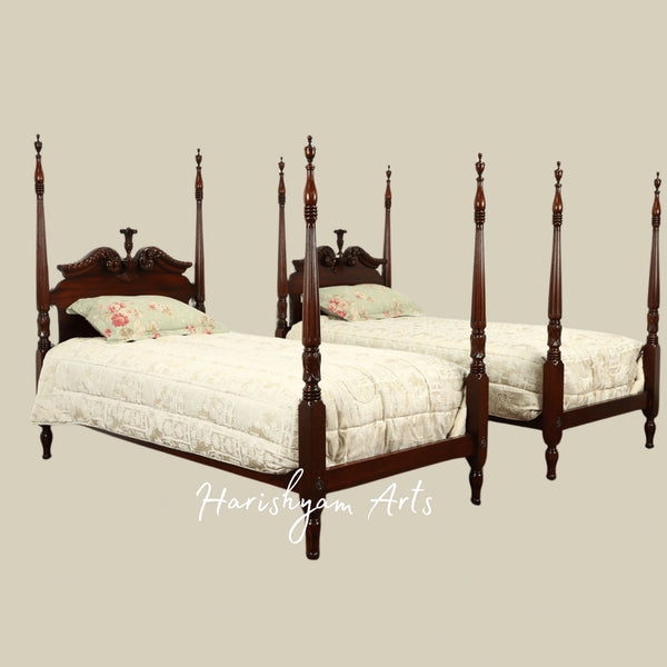 Classic Twin Four Poster Wooden Beds Handcrafted Design