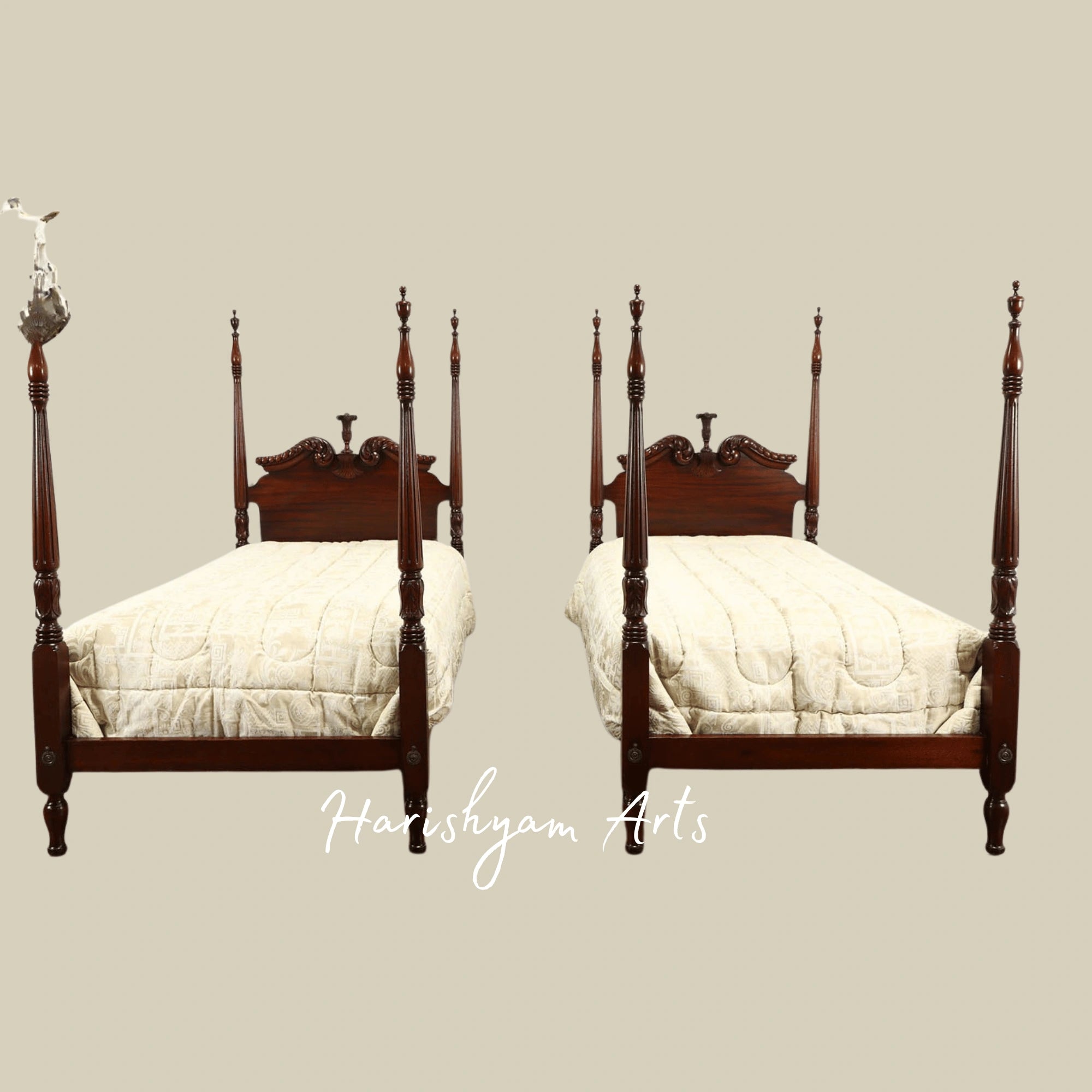 Classic Twin Four Poster Wooden Beds Handcrafted Design