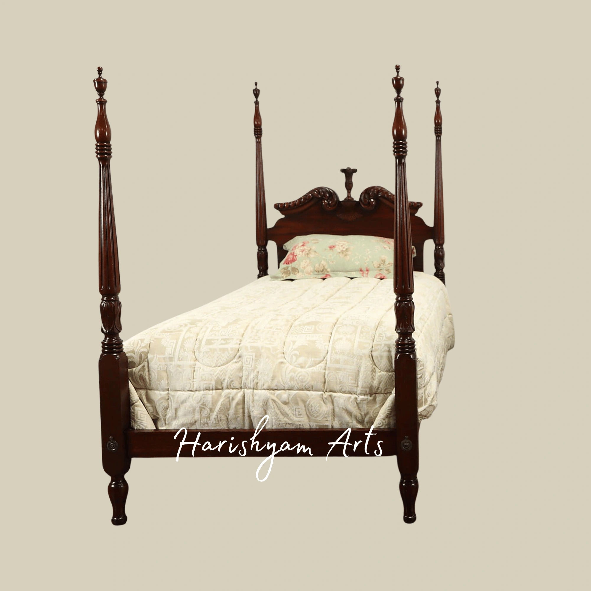 Classic Twin Four Poster Wooden Beds Handcrafted Design