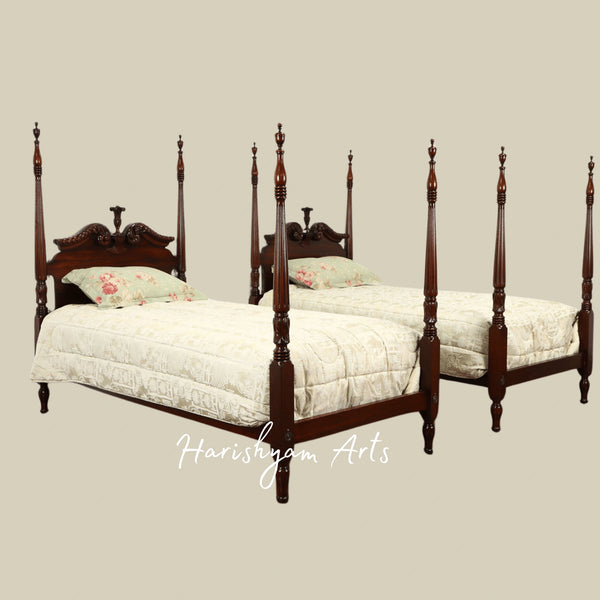 Classic Twin Four Poster Wooden Beds Handcrafted Design