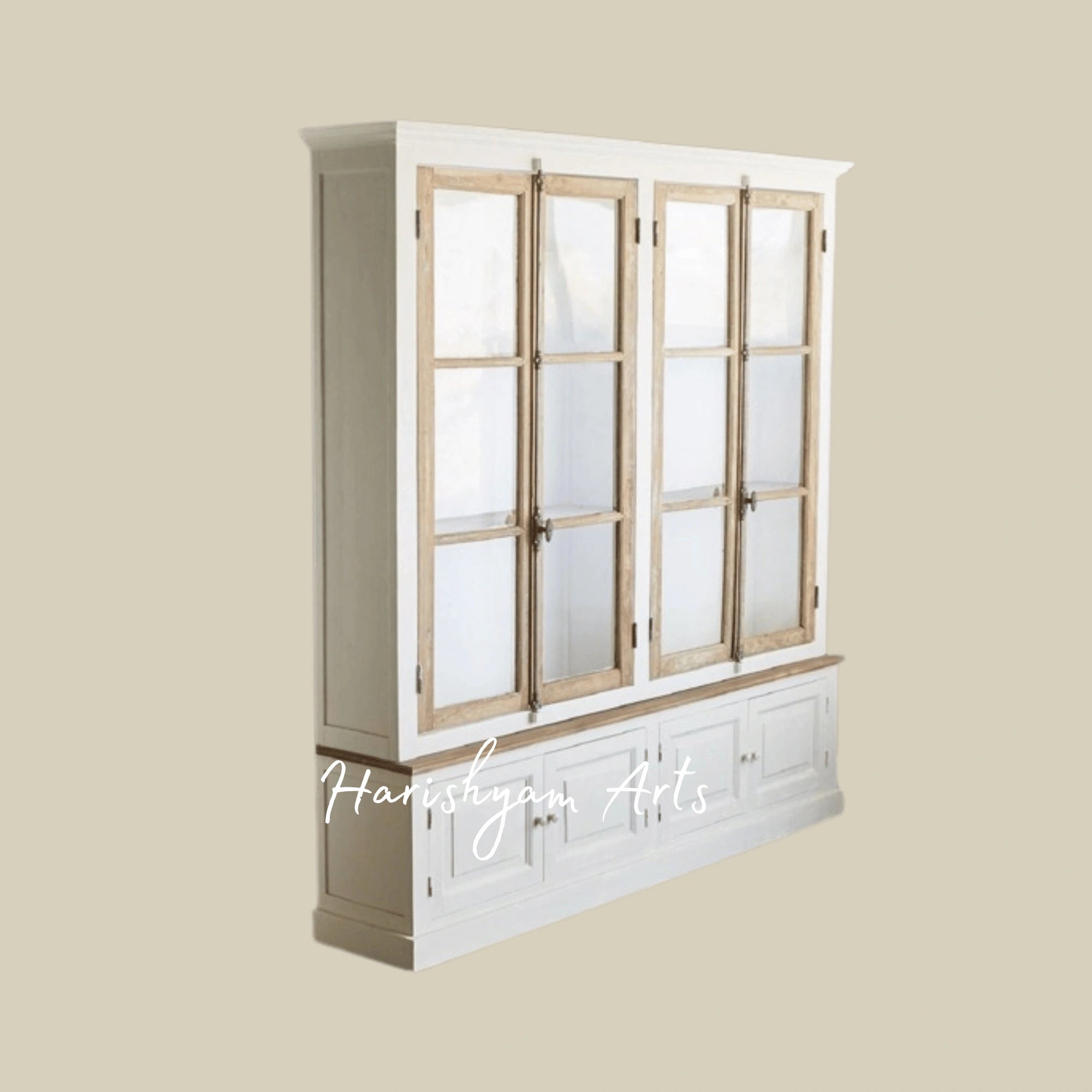 Classic Victorian Dark Wood Crockery Display Cabinet with Arched Glass Doors and Ornate Moldings2