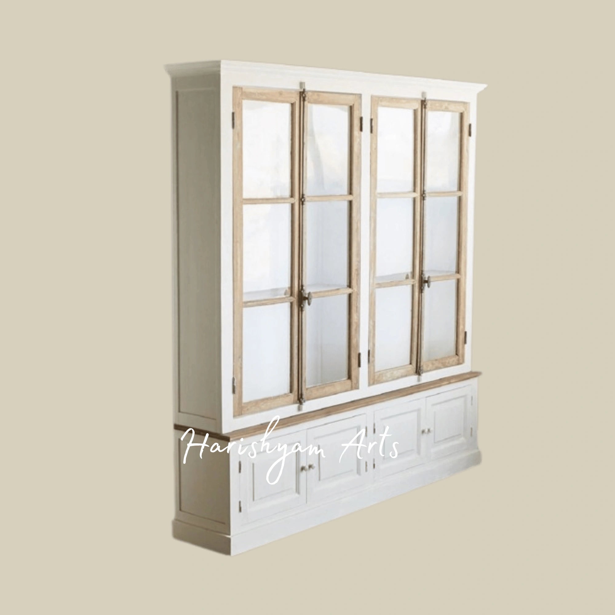 Classic Victorian Dark Wood Crockery Display Cabinet with Arched Glass Doors and Ornate Moldings3