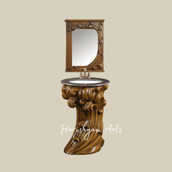 Classic Wave Style Bathroom Vanity with Wash Basin and Mirror
