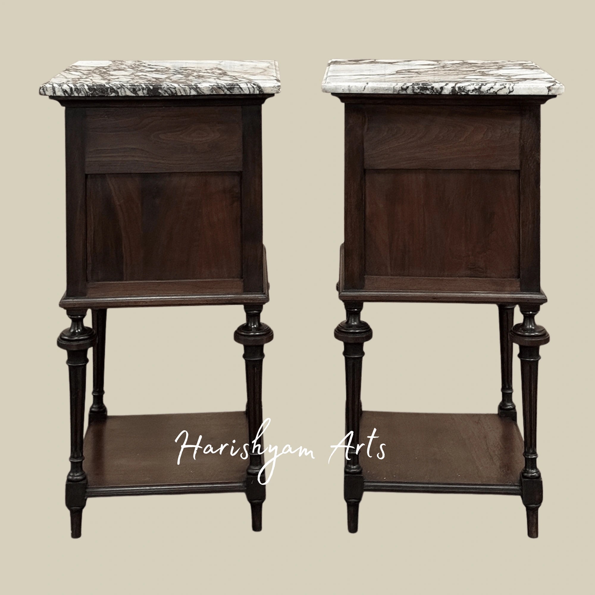 Classic Wooden Nightstand with Marble Surface and Elegant Bedside Cabinet