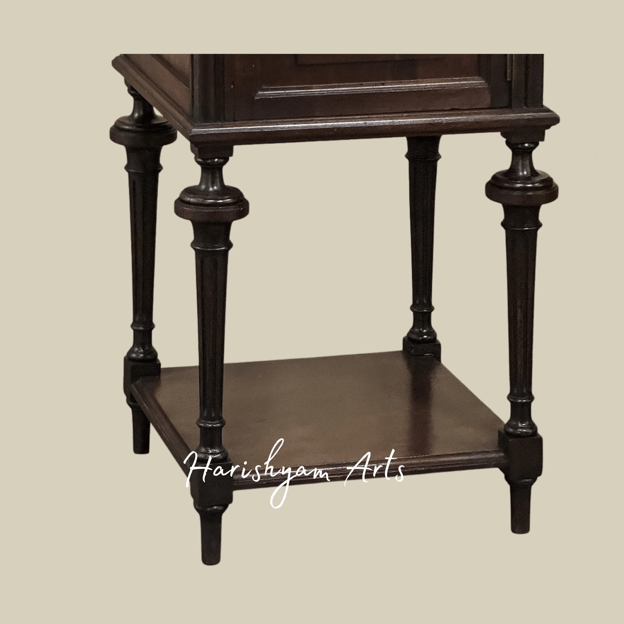 Classic Wooden Nightstand with Marble Surface and Elegant Bedside Cabinet