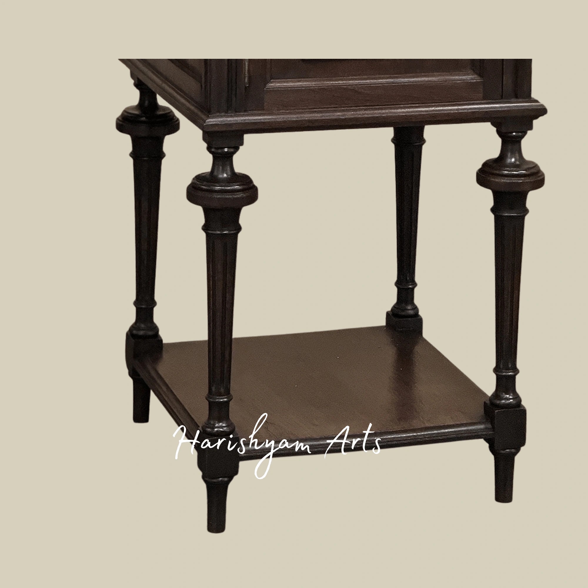 Classic Wooden Nightstand with Marble Surface and Elegant Bedside Cabinet