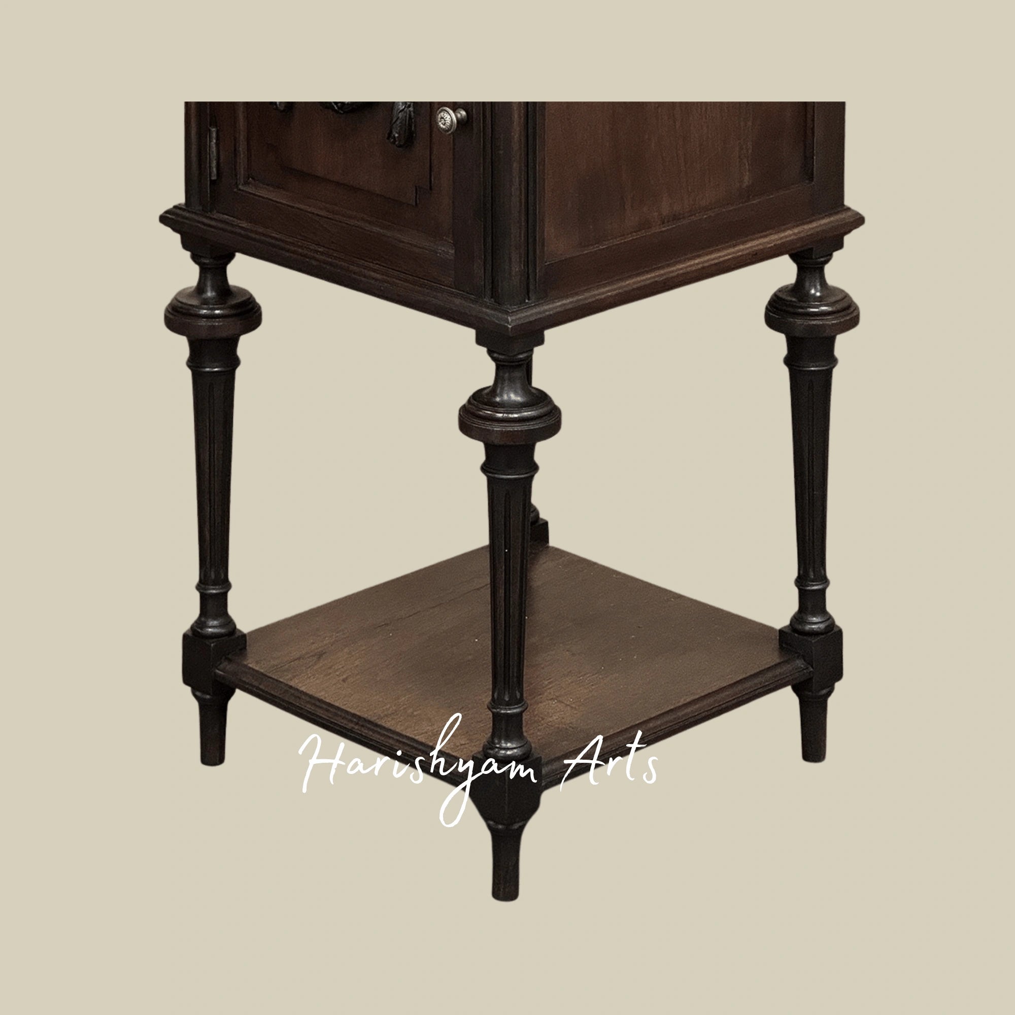 Classic Wooden Nightstand with Marble Surface and Elegant Bedside Cabinet
