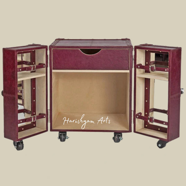 Compact Burgundy Bar Cabinet for Small Spaces