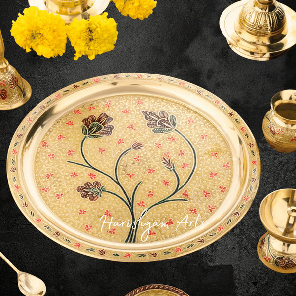Complete Brass Pooja Samagri Set with Thali Diya Kalash and Bowls
