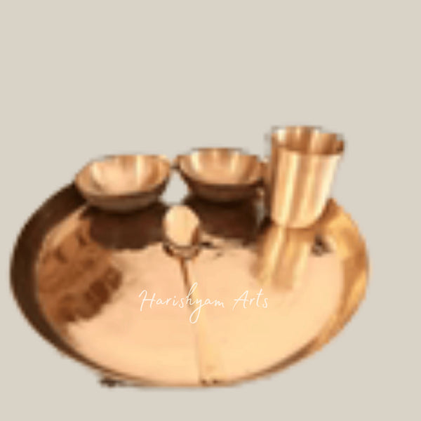 Complete Bronze Kansa Dining Set with Thali Bowl Spoon and Tumbler