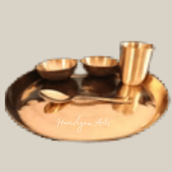 Complete Bronze Kansa Dining Set with Thali Bowl Spoon and Tumbler