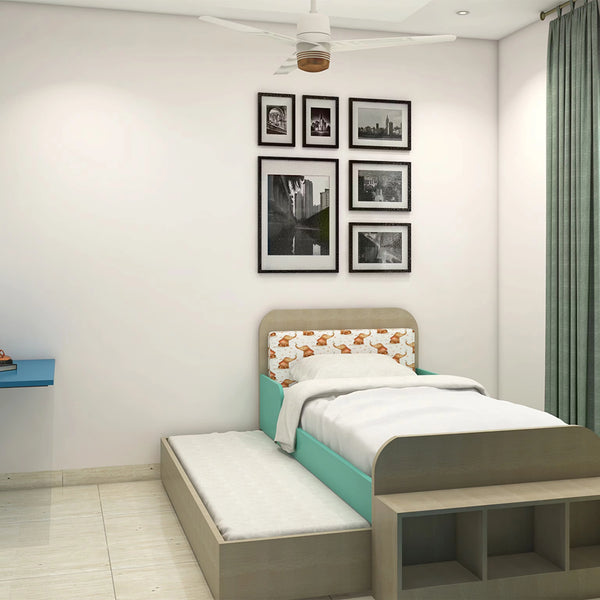 Contemporary Kids Room Featuring Space-Saving Bunk Bed and Dual Study Desk