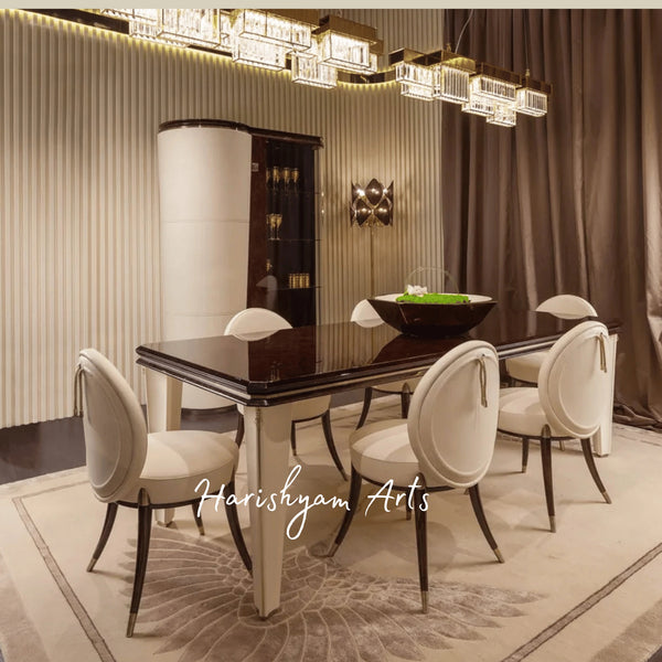 Contemporary Luxury Dining Chair with Upholstered Oval Backrest and Metallic Accents