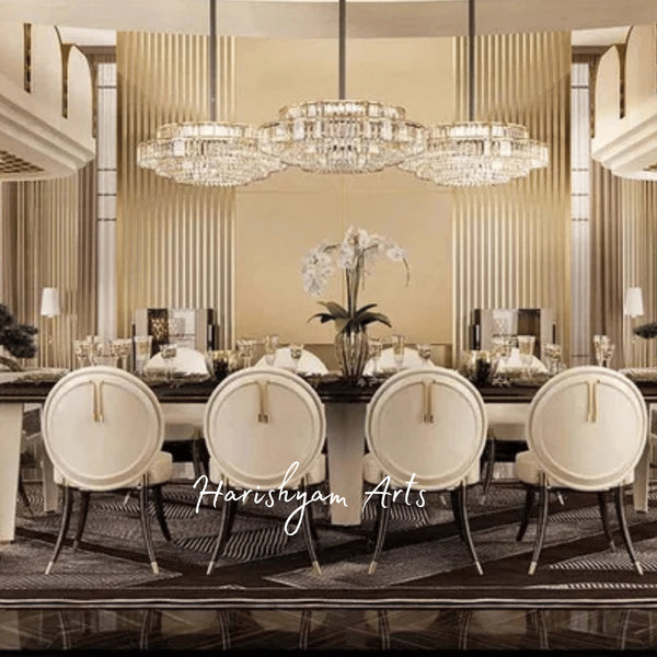 Contemporary Luxury Dining Chair with Upholstered Oval Backrest and Metallic Accents