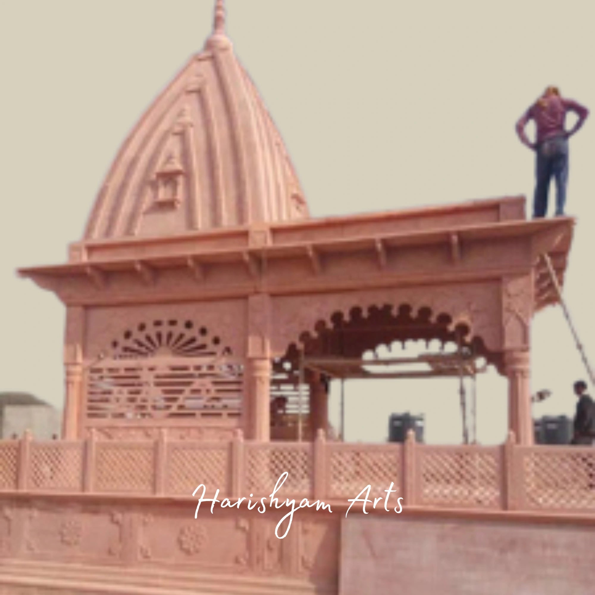 Custom Hand-Carved Sandstone Temple for Home | Rajasthani Hindu Mandir with Detailed Jaali Patterns