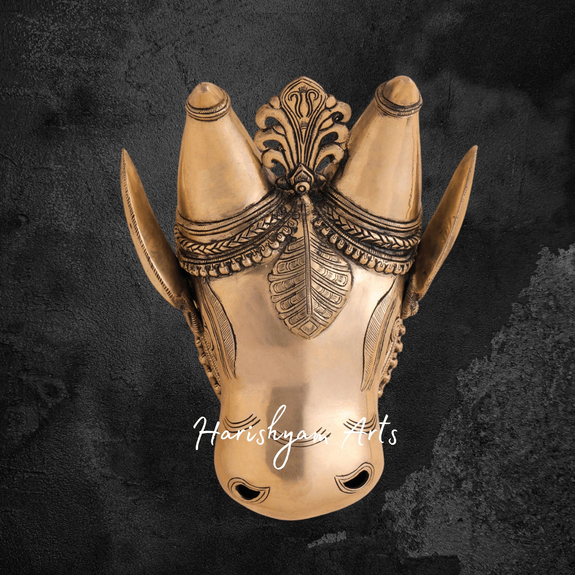 Decorative Brass Nandi Head Wall Sculpture for Spiritual Corners