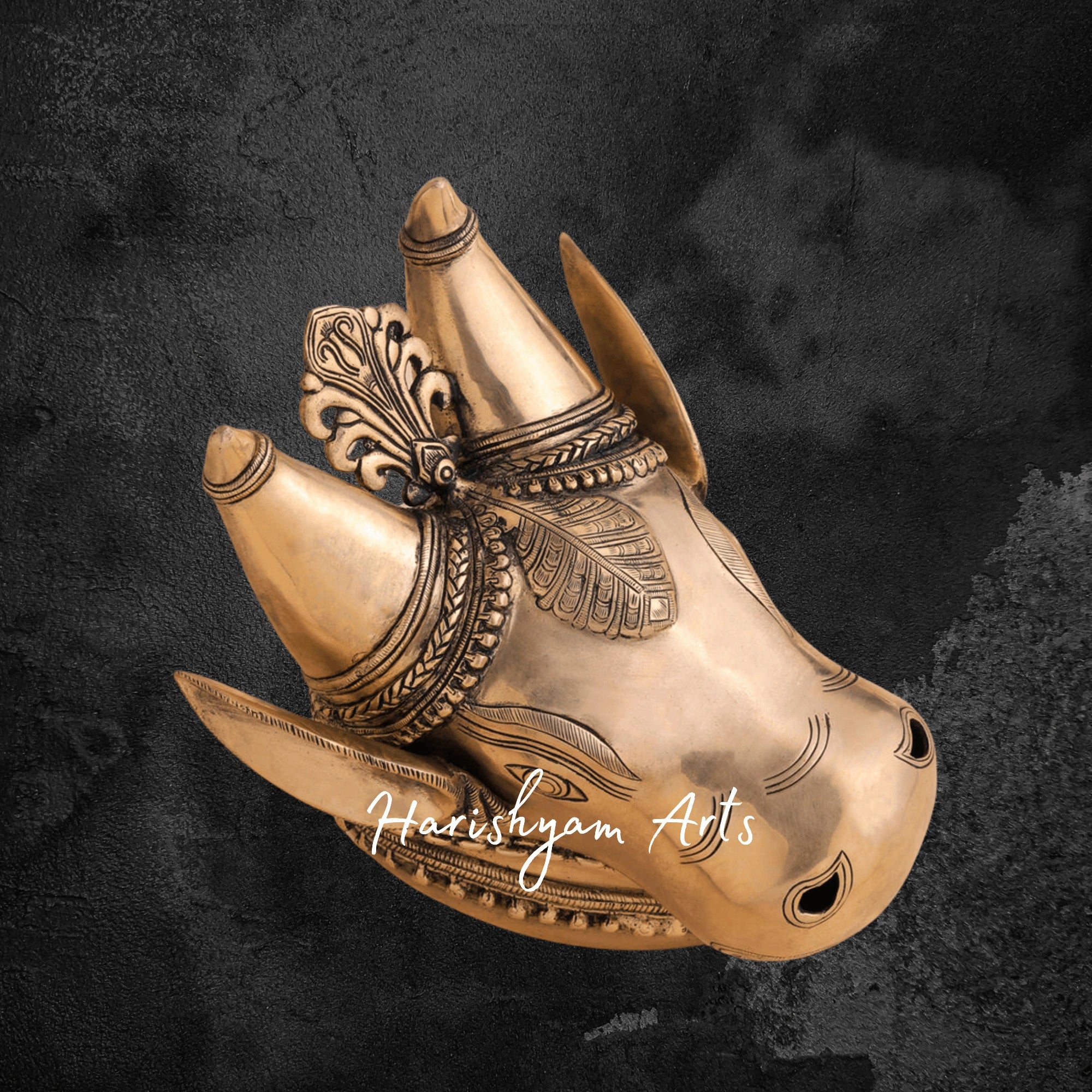 Decorative Brass Nandi Head Wall Sculpture for Spiritual Corners