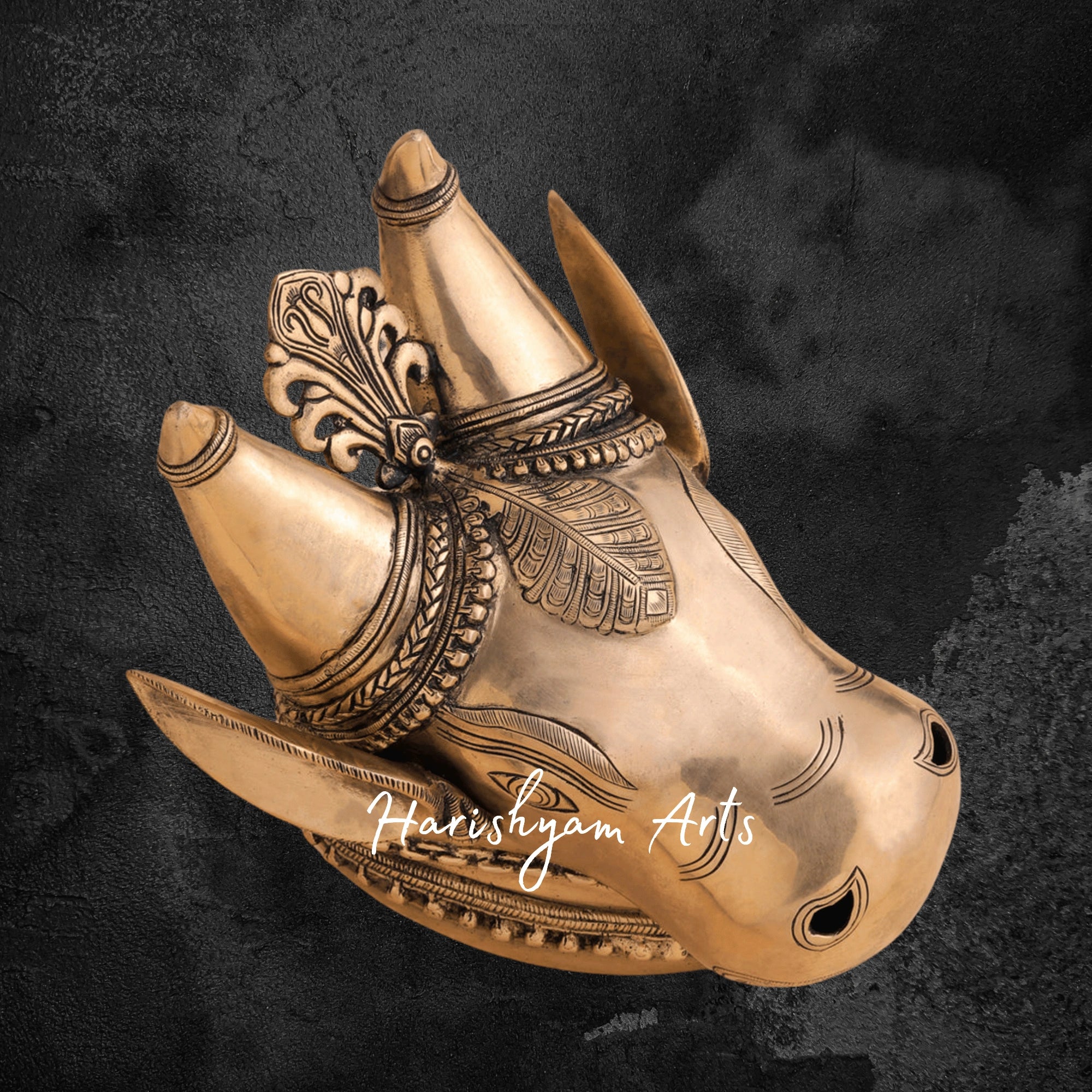 Decorative Brass Nandi Head Wall Sculpture for Spiritual Corners