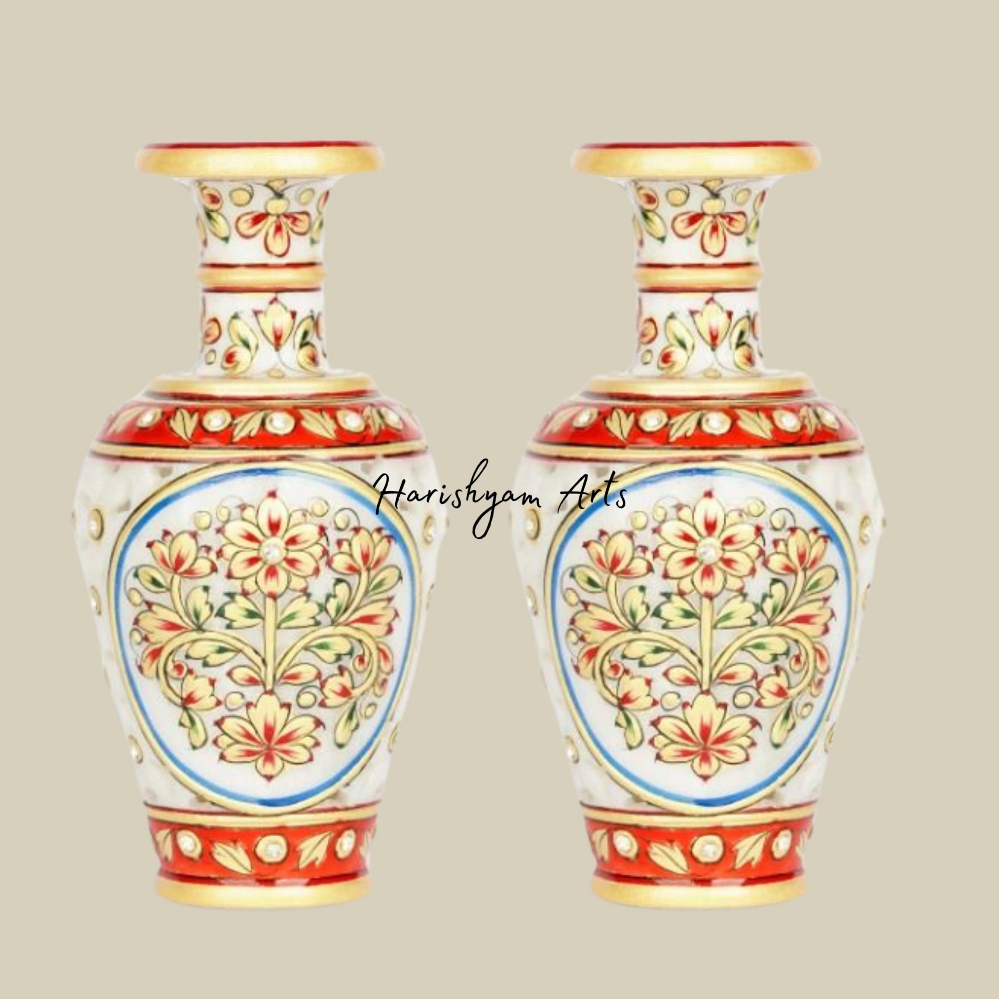 Decorative Marble Vase with Meenakari and Gemstone Inlay - Perfect for Living Room Decor1