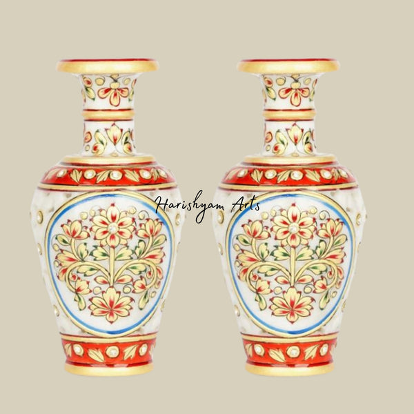 Decorative Marble Vase with Meenakari and Gemstone Inlay - Perfect for Living Room Decor