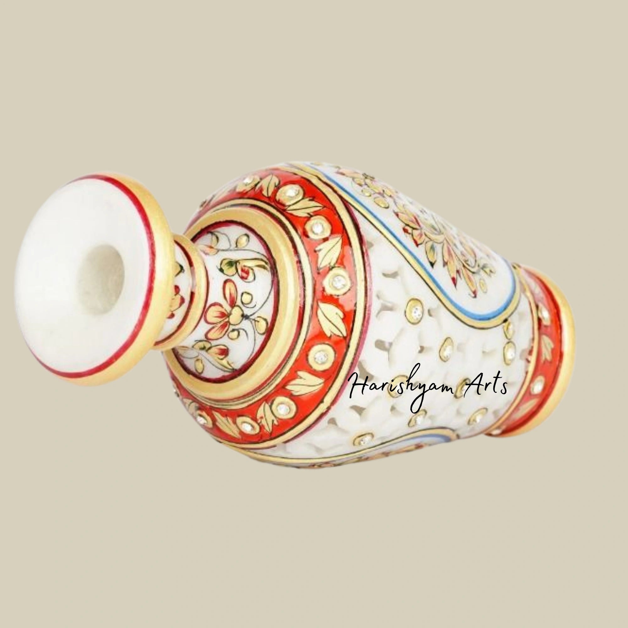 Decorative Marble Vase with Meenakari and Gemstone Inlay - Perfect for Living Room Decor2