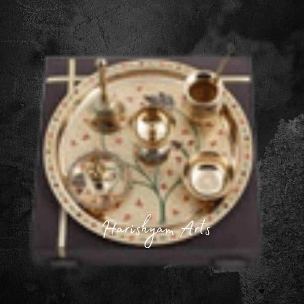 Decorative Meenakari Brass Pooja Thali for Festival and Daily Worship