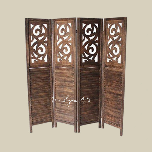 Decorative Wooden Room Divider Partition with Sheesham Wood 4 Panels
