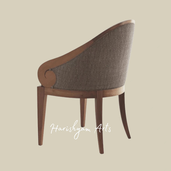 Designer Armchair with Elegant Curved Backrest and Fabric Seat