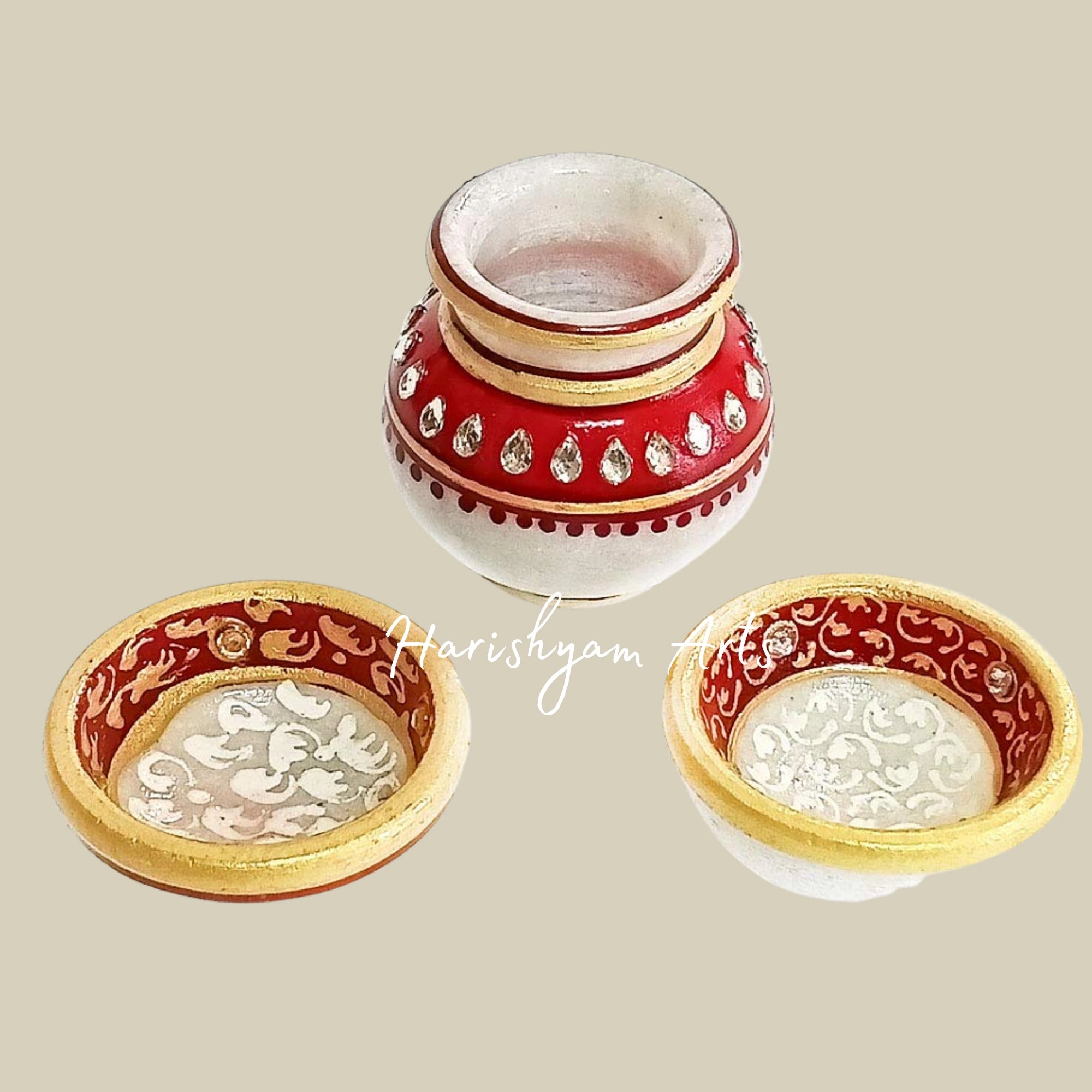 Designer Marble Puja Thali for Aarti with Decorative Round Shape for Home Decor2