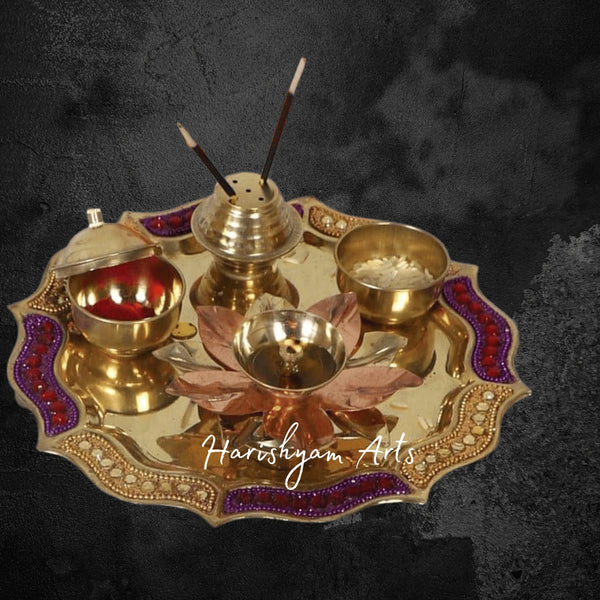 Designer Pooja Thali Set with Embellished Work for Spiritual Decor