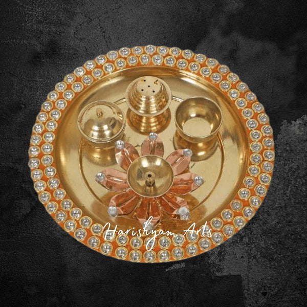 Designer Pooja Thali Set with Embellished Work for Spiritual Decor