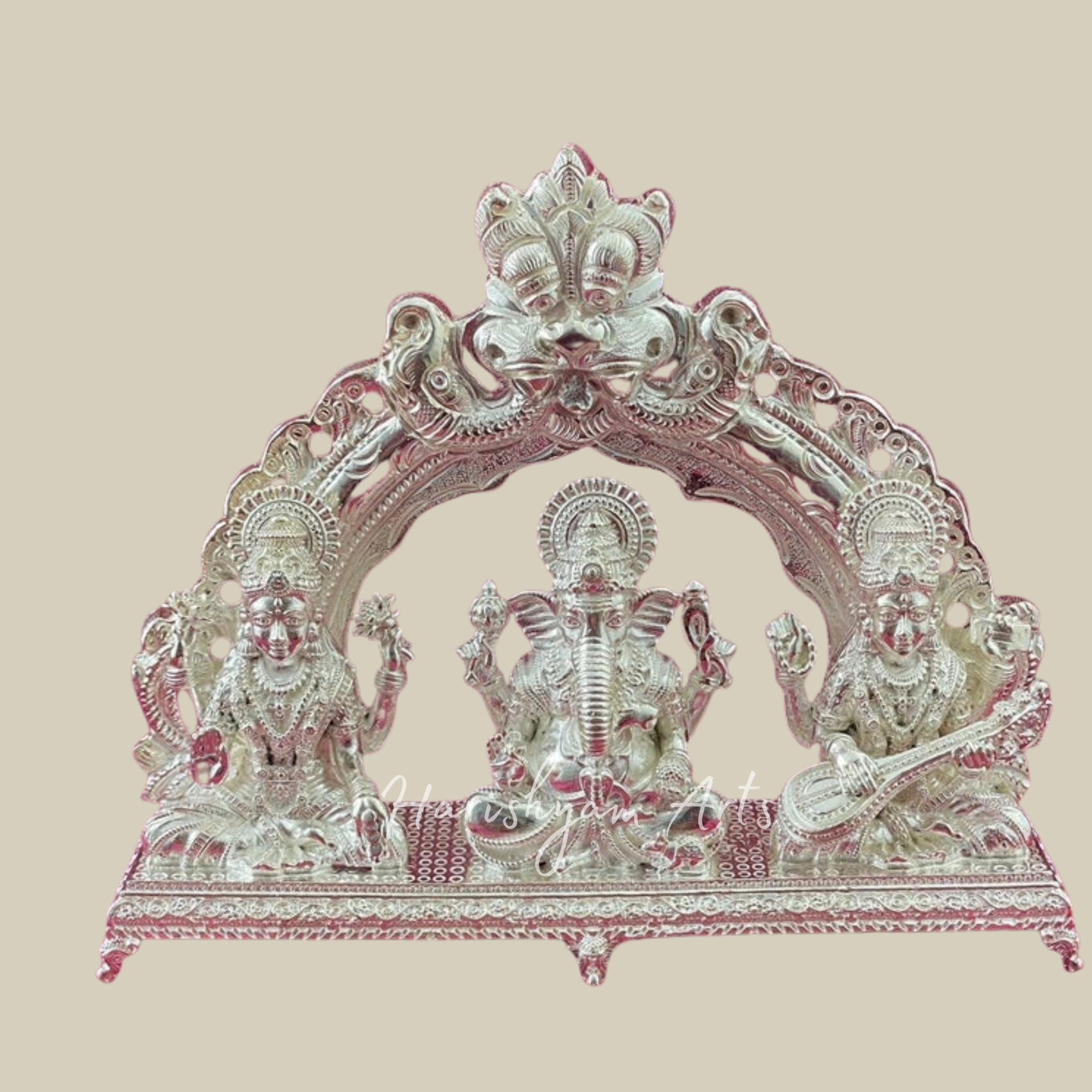 Divine Ganesha Lakshmi Saraswathi 925 Silver Murti