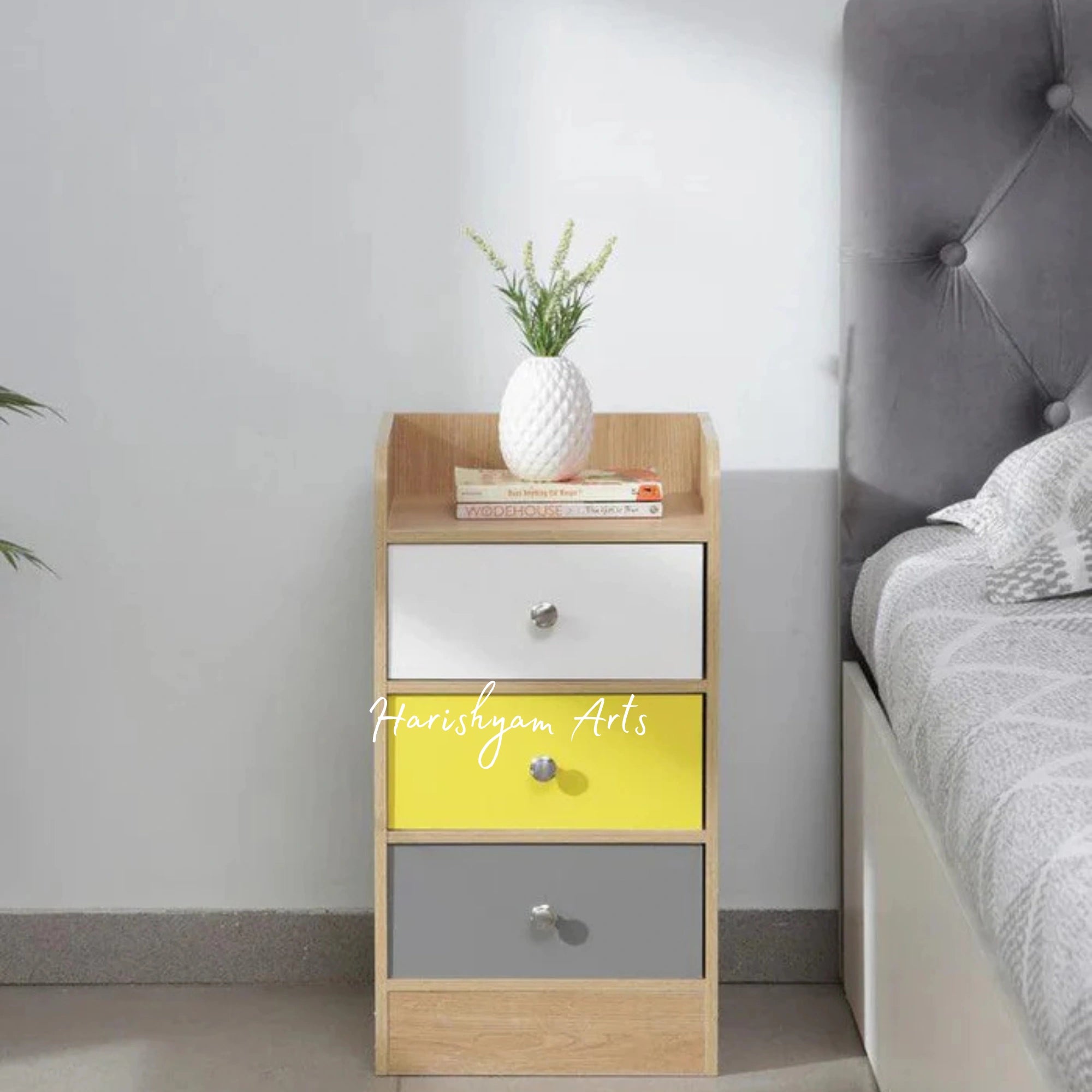 Dual-Tone Wooden Bedside Table