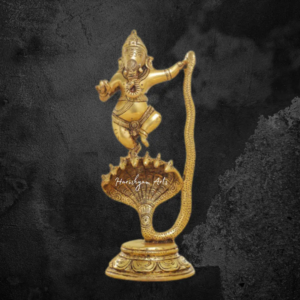 Elegant 12-Inch Brass Lord Ganesha Dancing on a Snake