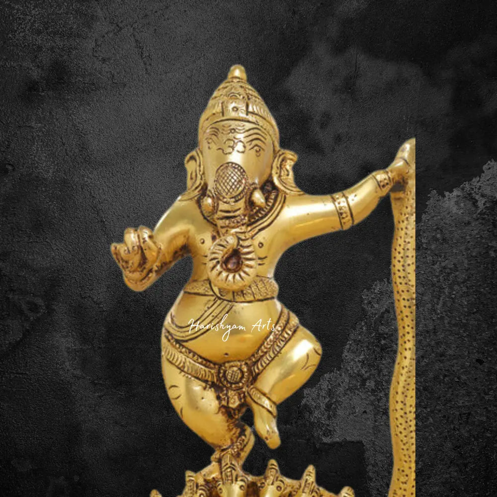 Elegant 12-Inch Brass Lord Ganesha Dancing on a Snake