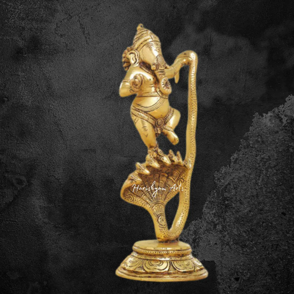 Elegant 12-Inch Brass Lord Ganesha Dancing on a Snake