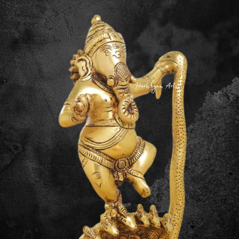 Elegant 12-Inch Brass Lord Ganesha Dancing on a Snake