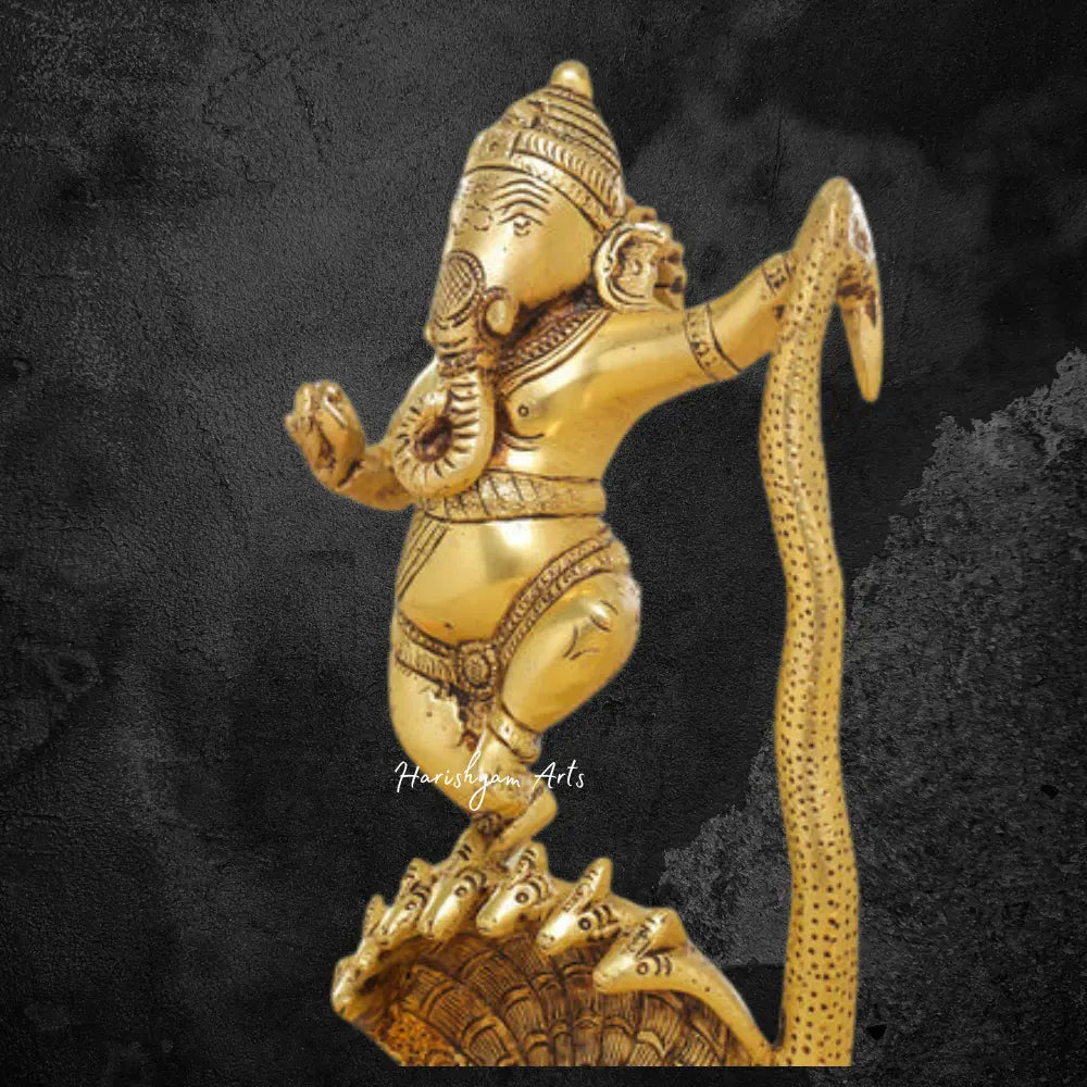 Elegant 12-Inch Brass Lord Ganesha Dancing on a Snake