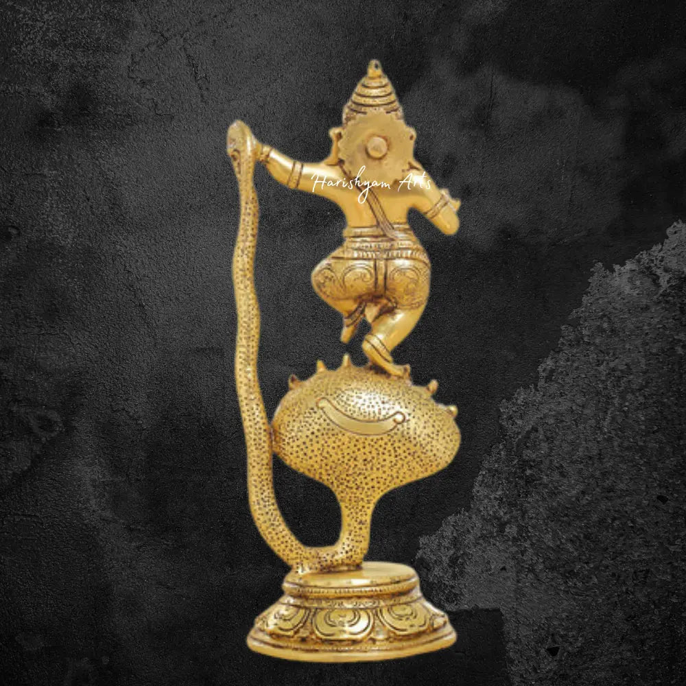 Elegant 12-Inch Brass Lord Ganesha Dancing on a Snake